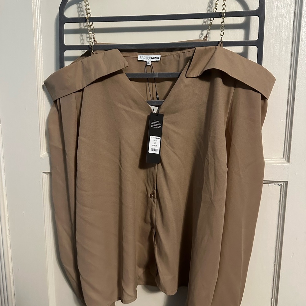 Fashion Nova Tan Off-Shoulder Blouse